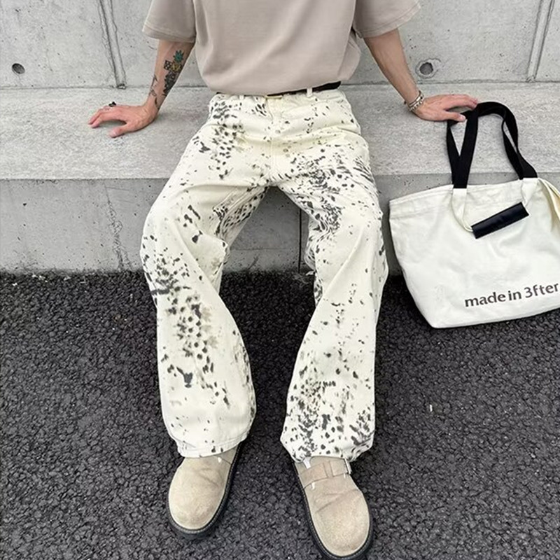 Luxury Bags Denim - Jeans largos leopardo branco masculino, calças
